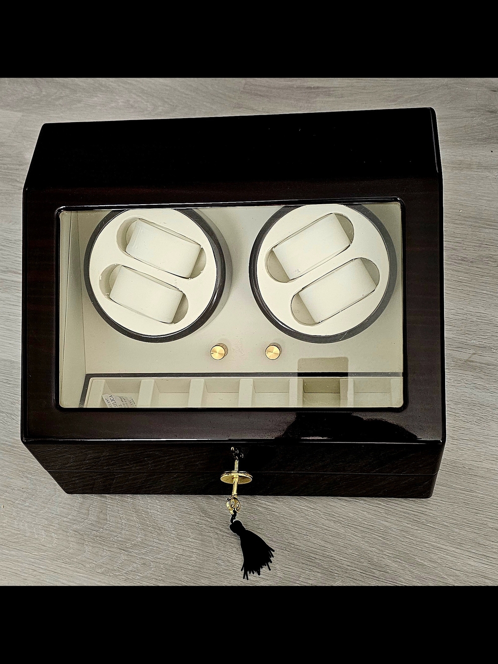 Watch Winder Box with Storage - piano brown & Cream
